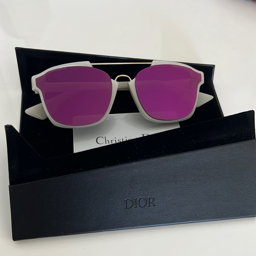 Christian Dior Abstract Aviator Sunglasses Pink Lens Milk/Gold Frame with Case